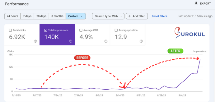 SEO project dashboard showing keyword rankings and performance metrics